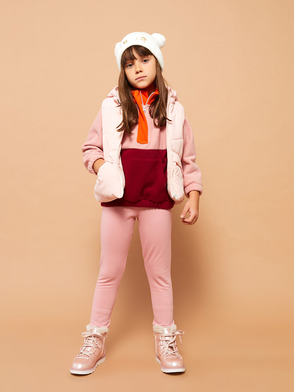 LCW Kids Pembe Kapüşonlu Basic Kız Çocuk Şişme Yelek