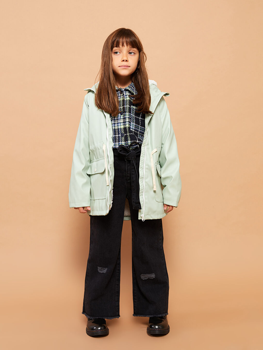 Hooded Basic Long Sleeve Girl Coat-1