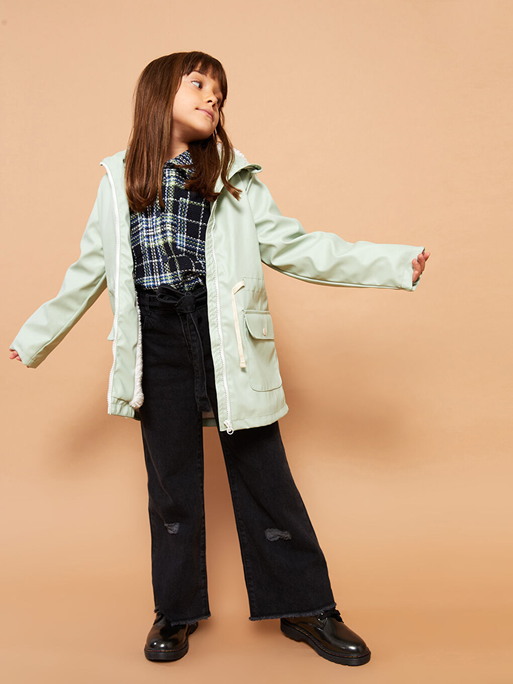 Hooded Basic Long Sleeve Girl Coat-2