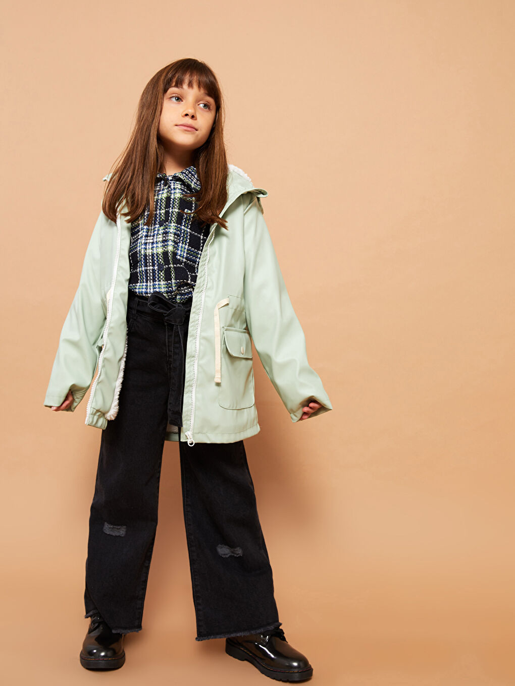 Hooded Basic Long Sleeve Girl Coat-3