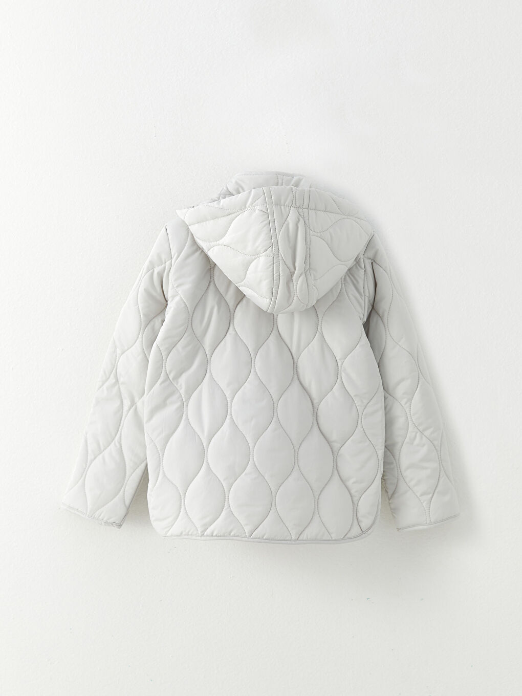 Gri Kapüşonlu Kapitone Desenli Kız Çocuk Mont-1