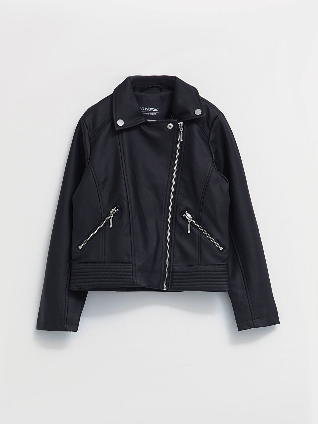 Siyah Kız Çocuk Deri Görünümlü Mont