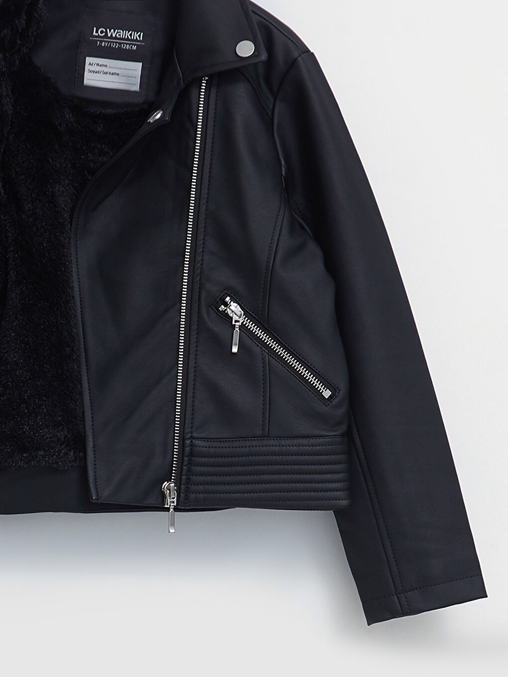 Siyah Kız Çocuk Deri Görünümlü Mont-2