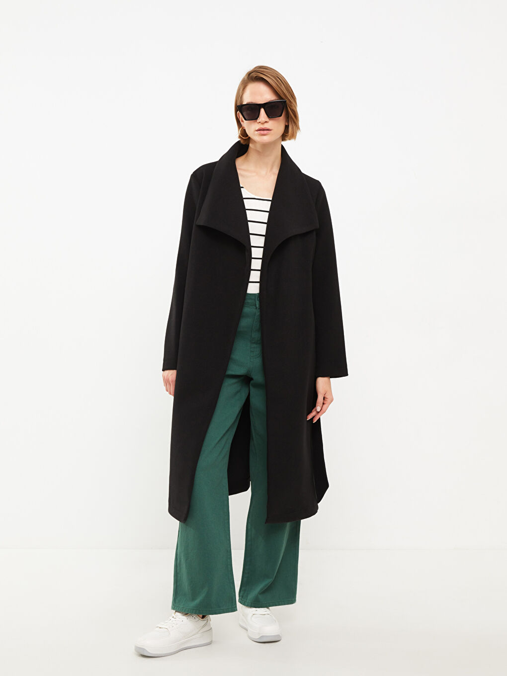 Manteau en Cachet à Col Châle Droit à Manches Longues pour Femmes-2