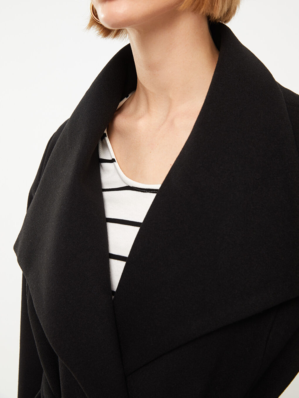 Manteau en Cachet à Col Châle Droit à Manches Longues pour Femmes-3