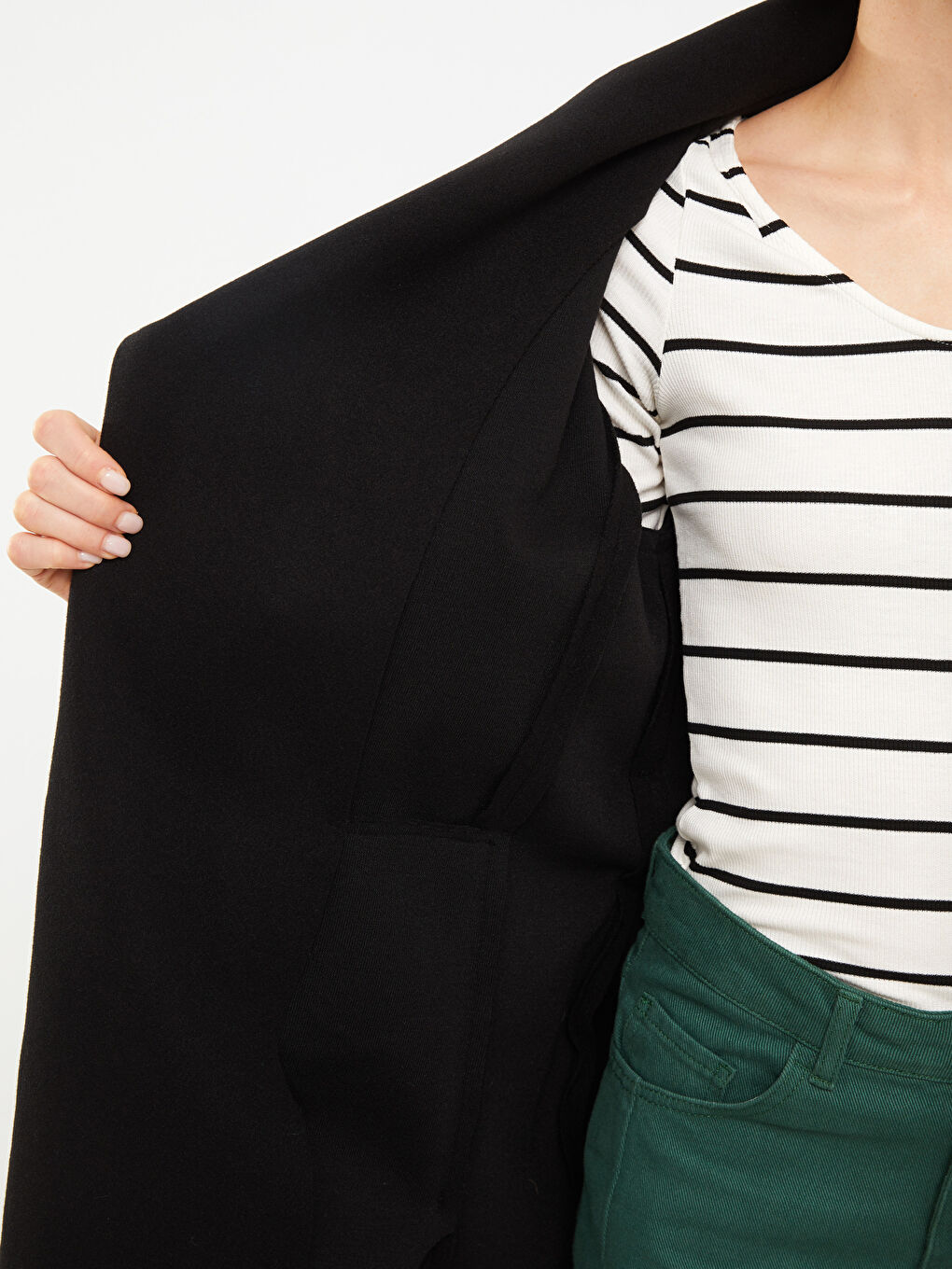 Manteau en Cachet à Col Châle Droit à Manches Longues pour Femmes-4