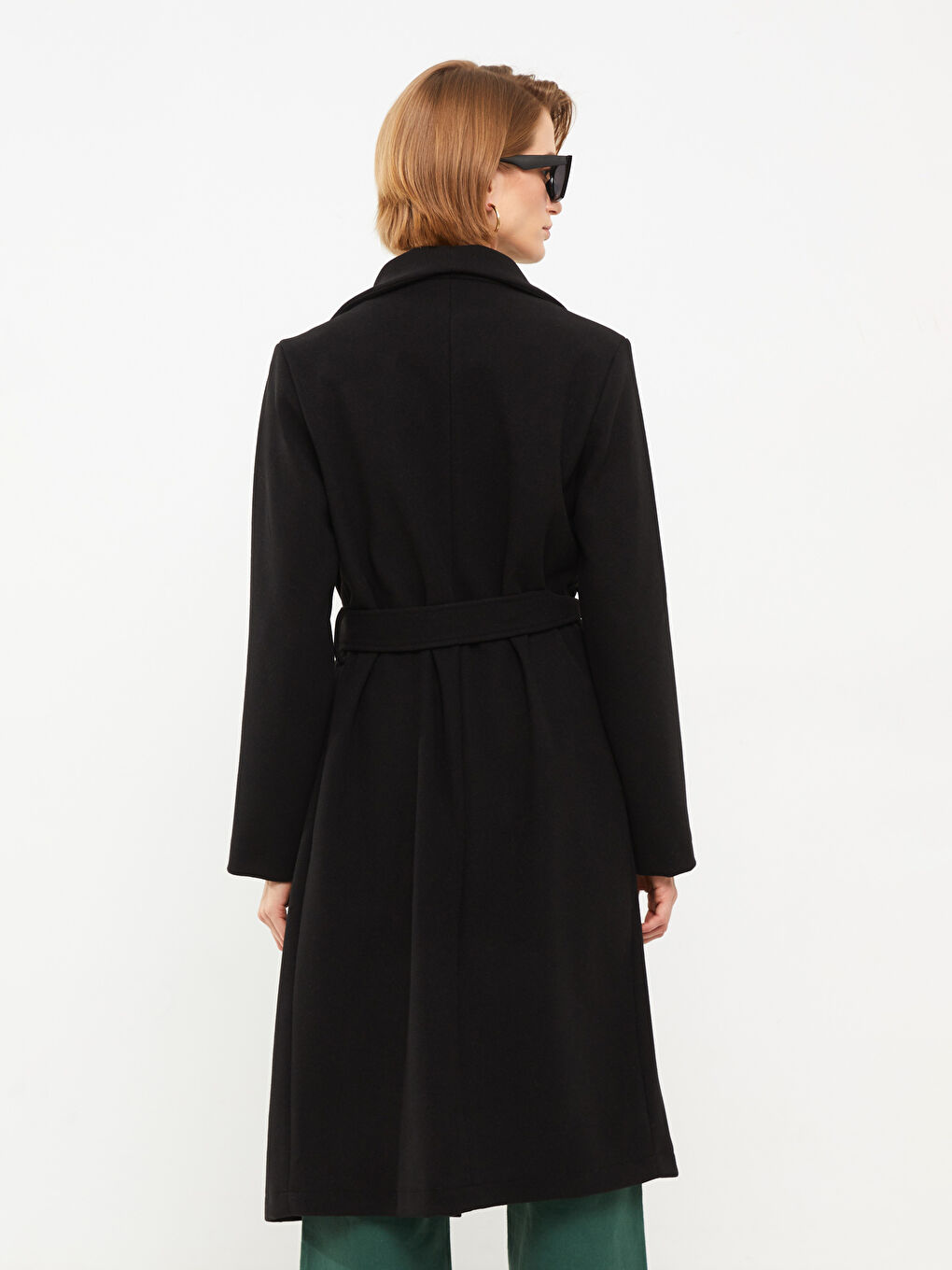 Manteau en Cachet à Col Châle Droit à Manches Longues pour Femmes-5