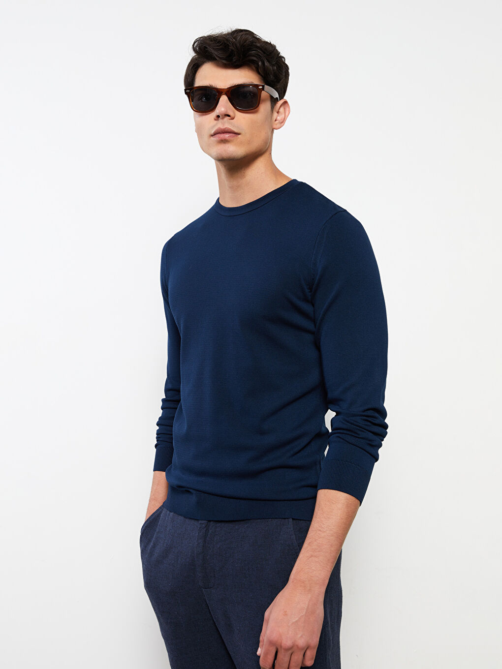 Mavi Bisiklet Yaka Erkek Triko Kazak