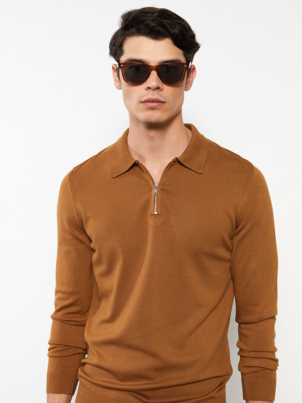 Bej Polo Yaka Uzun Kollu Erkek Triko Kazak-2