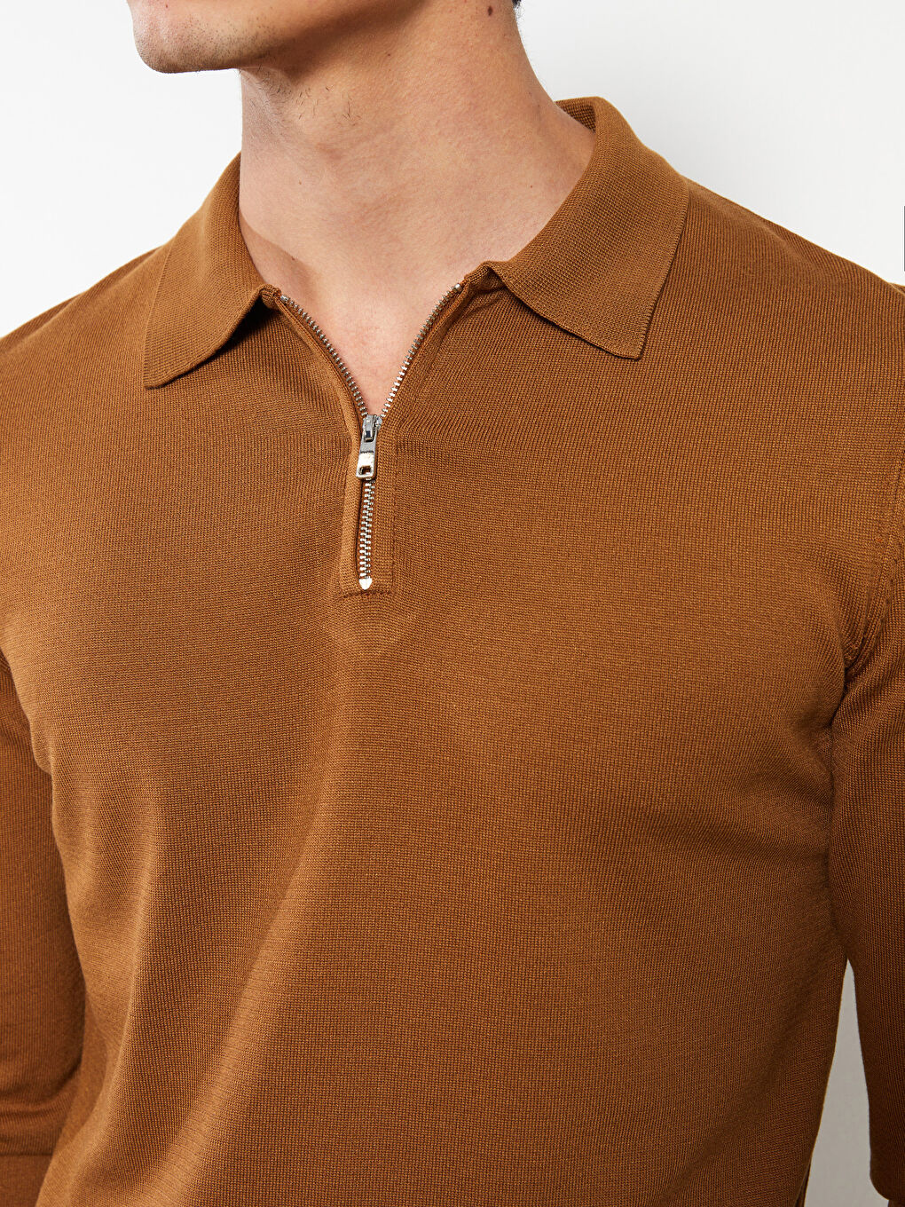 Bej Polo Yaka Uzun Kollu Erkek Triko Kazak-3