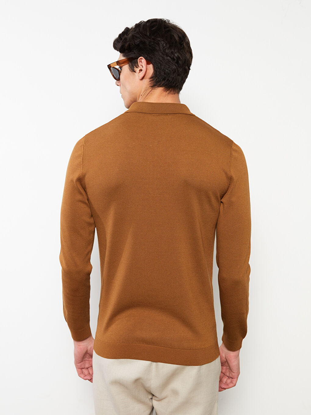 Bej Polo Yaka Uzun Kollu Erkek Triko Kazak-4