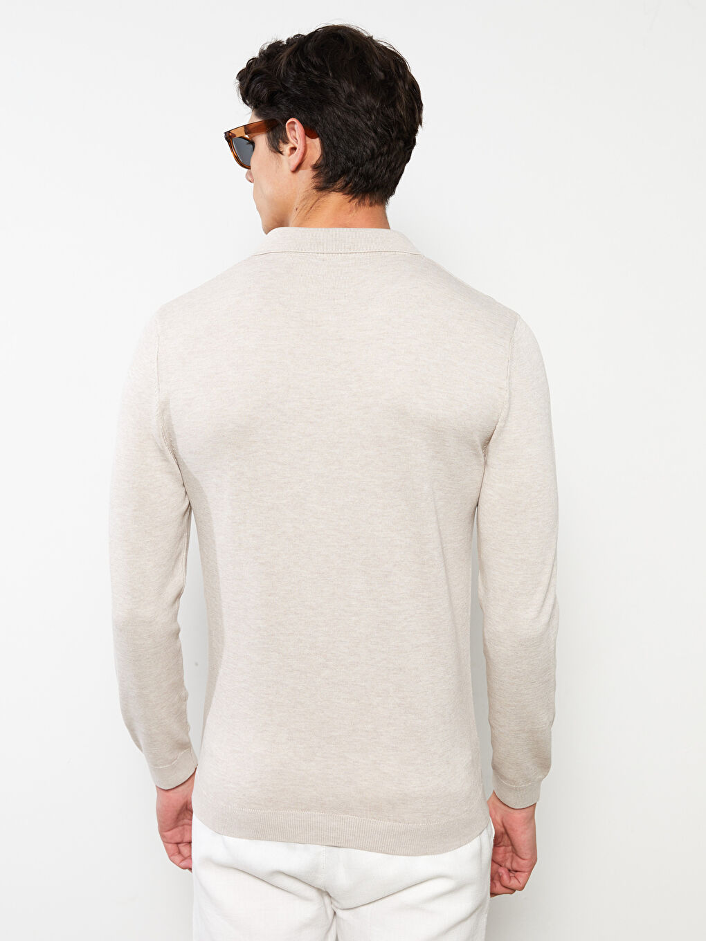 Bej Polo Yaka Uzun Kollu Erkek Triko Kazak-4