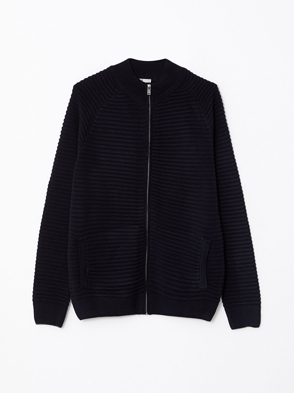 Lacivert Dar Kalıp Dik Yaka Uzun Kollu Erkek Triko Hırka-5