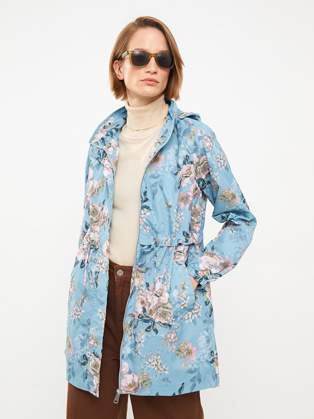 Дождевик с воротником-трубой, с принтом, с длинным рукавом для женщин