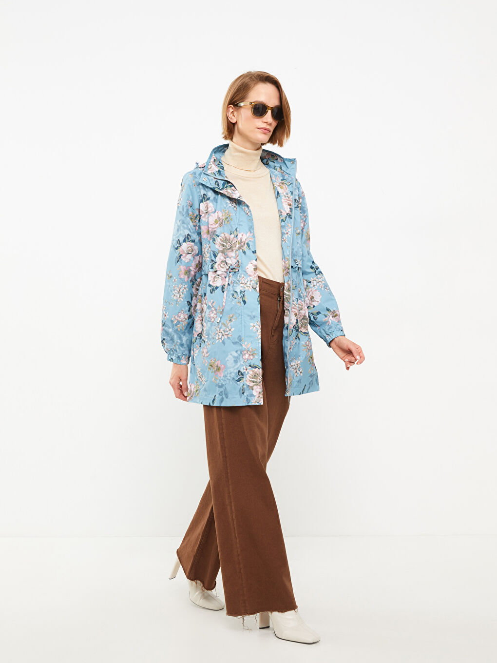 Дождевик с воротником-трубой, с принтом, с длинным рукавом для женщин-2