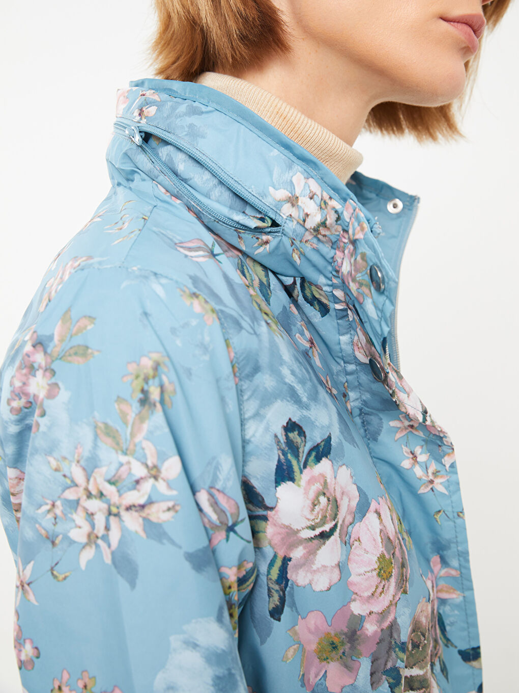 Дождевик с воротником-трубой, с принтом, с длинным рукавом для женщин-3