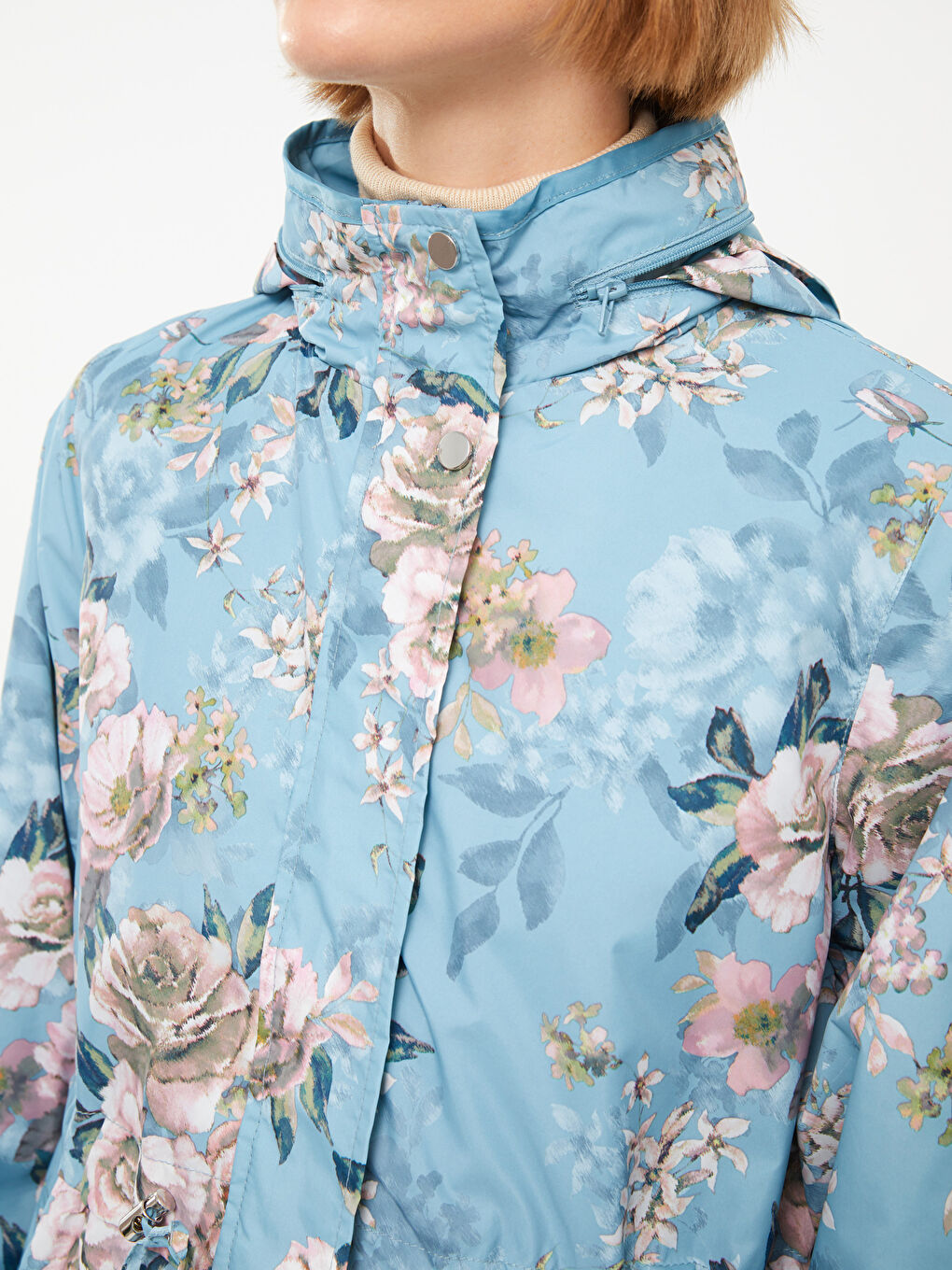 Дождевик с воротником-трубой, с принтом, с длинным рукавом для женщин-4