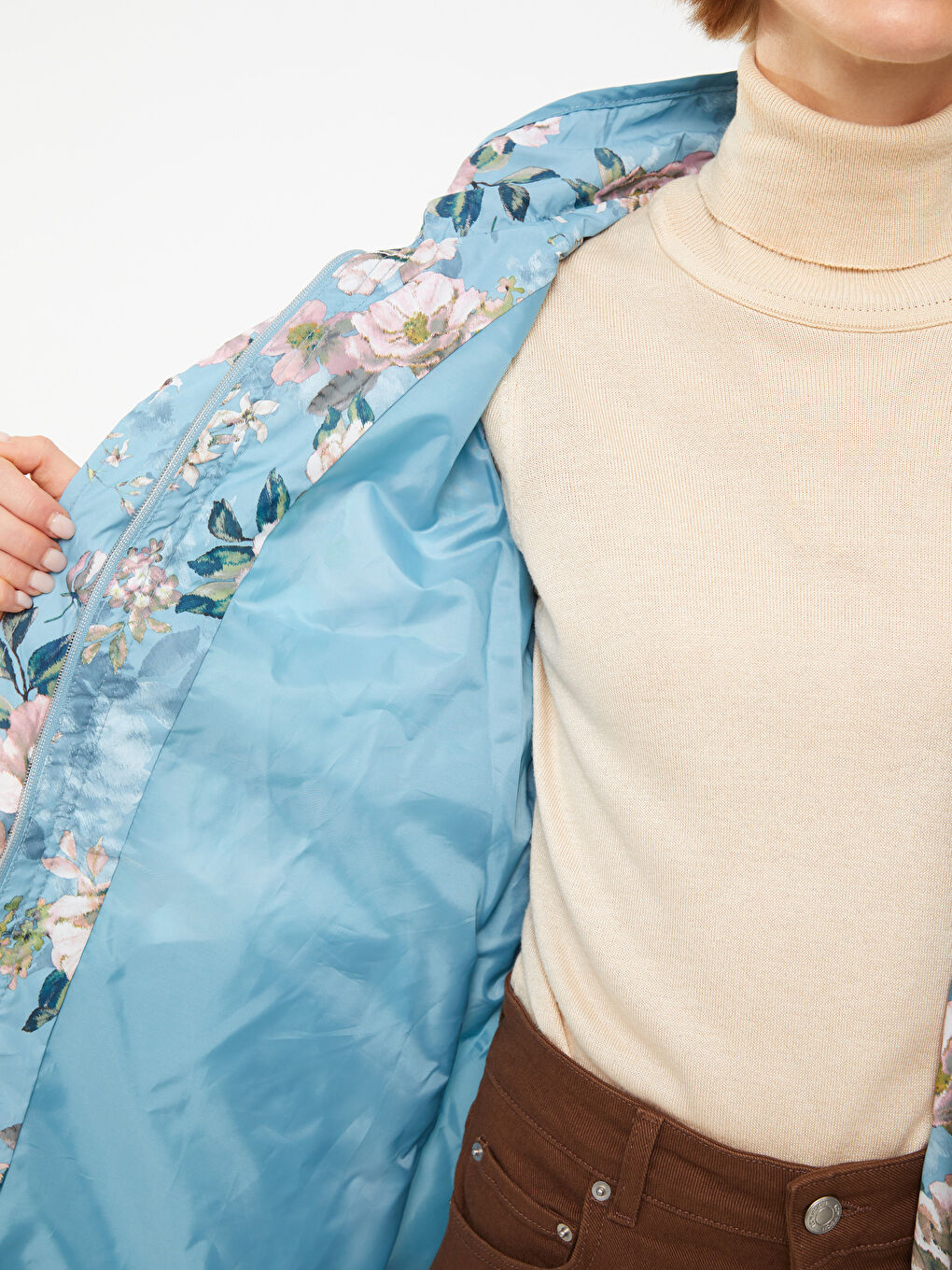 Дождевик с воротником-трубой, с принтом, с длинным рукавом для женщин-5