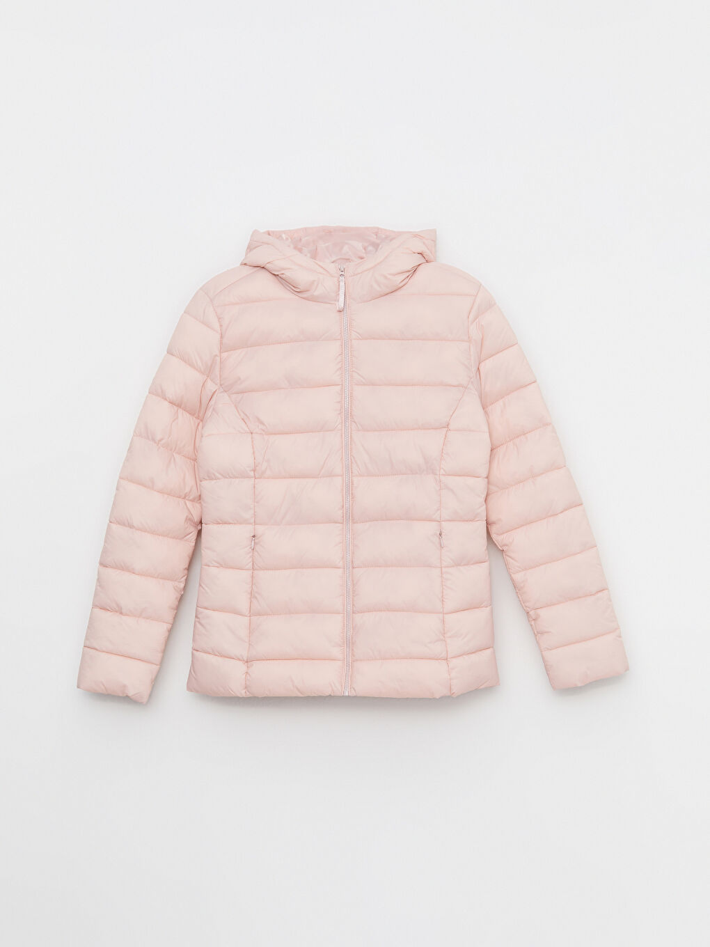 Pembe Kadın Kapüşonlu Düz Şişme Mont-7