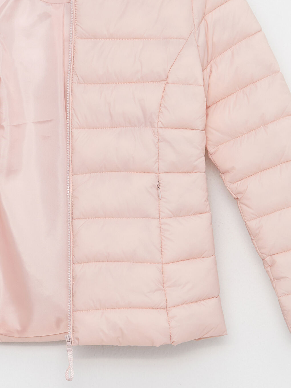 Pembe Kadın Kapüşonlu Düz Şişme Mont-8