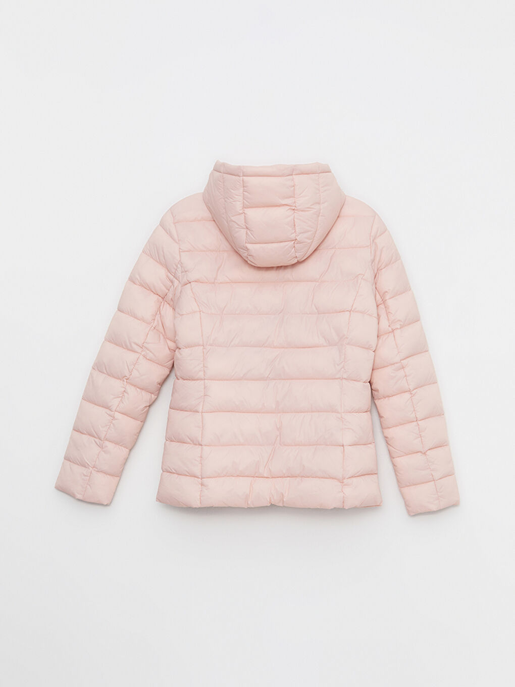 Pembe Kadın Kapüşonlu Düz Şişme Mont-9