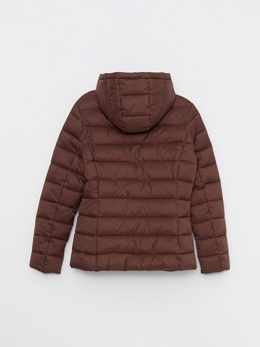 Kahverengi Kadın Kapüşonlu Düz Şişme Mont-8