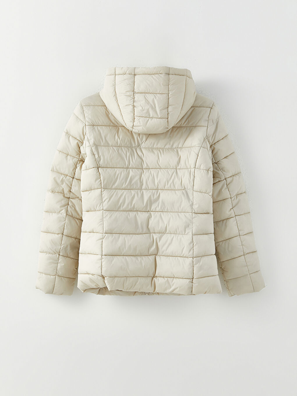 Bej Kadın Kapüşonlu Düz Şişme Mont-8