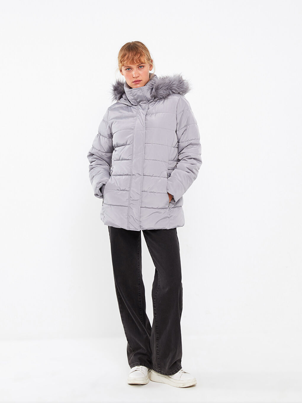Women's Hooded Plain Puffer Coat-1