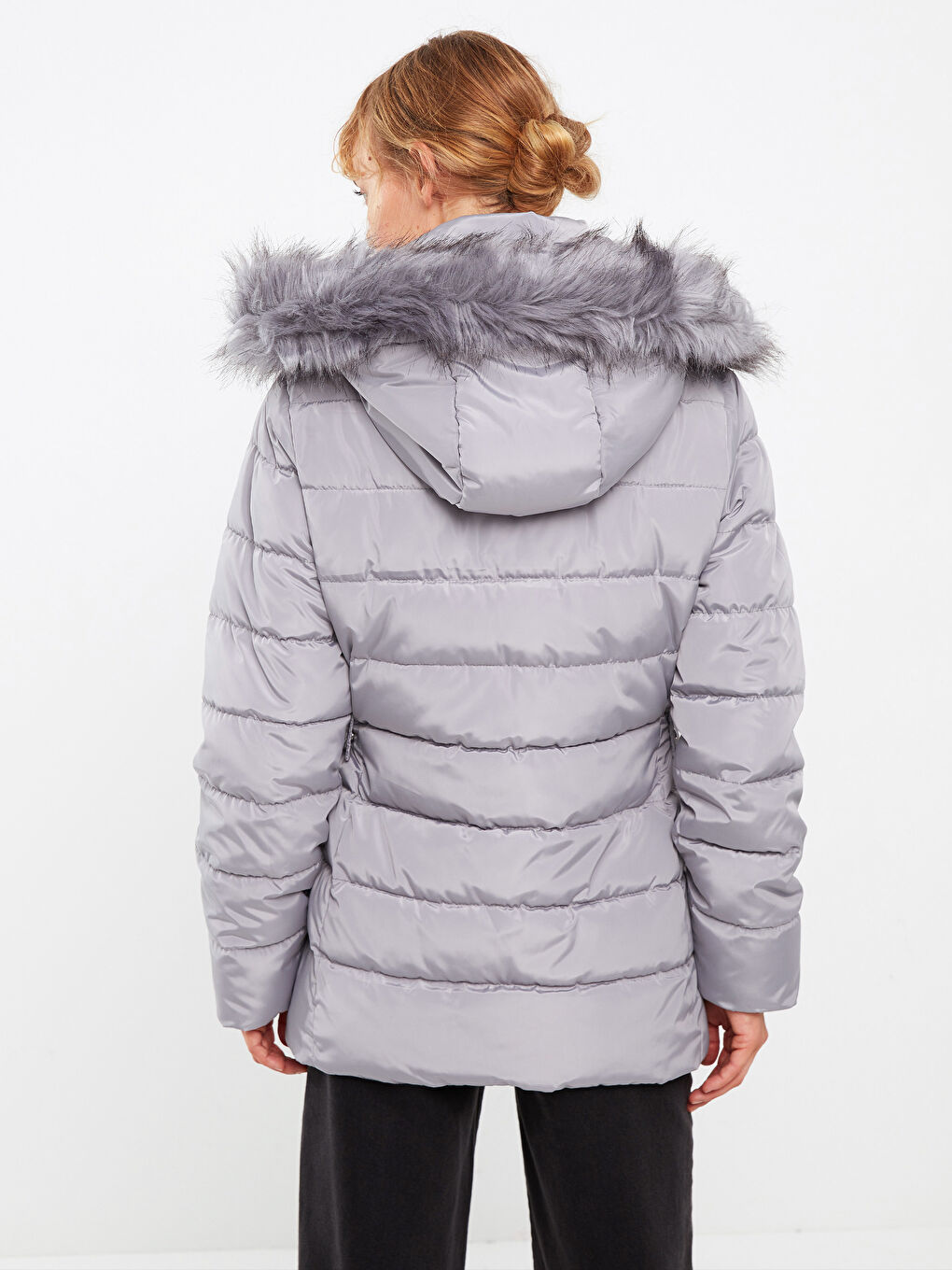 Women's Hooded Plain Puffer Coat-5