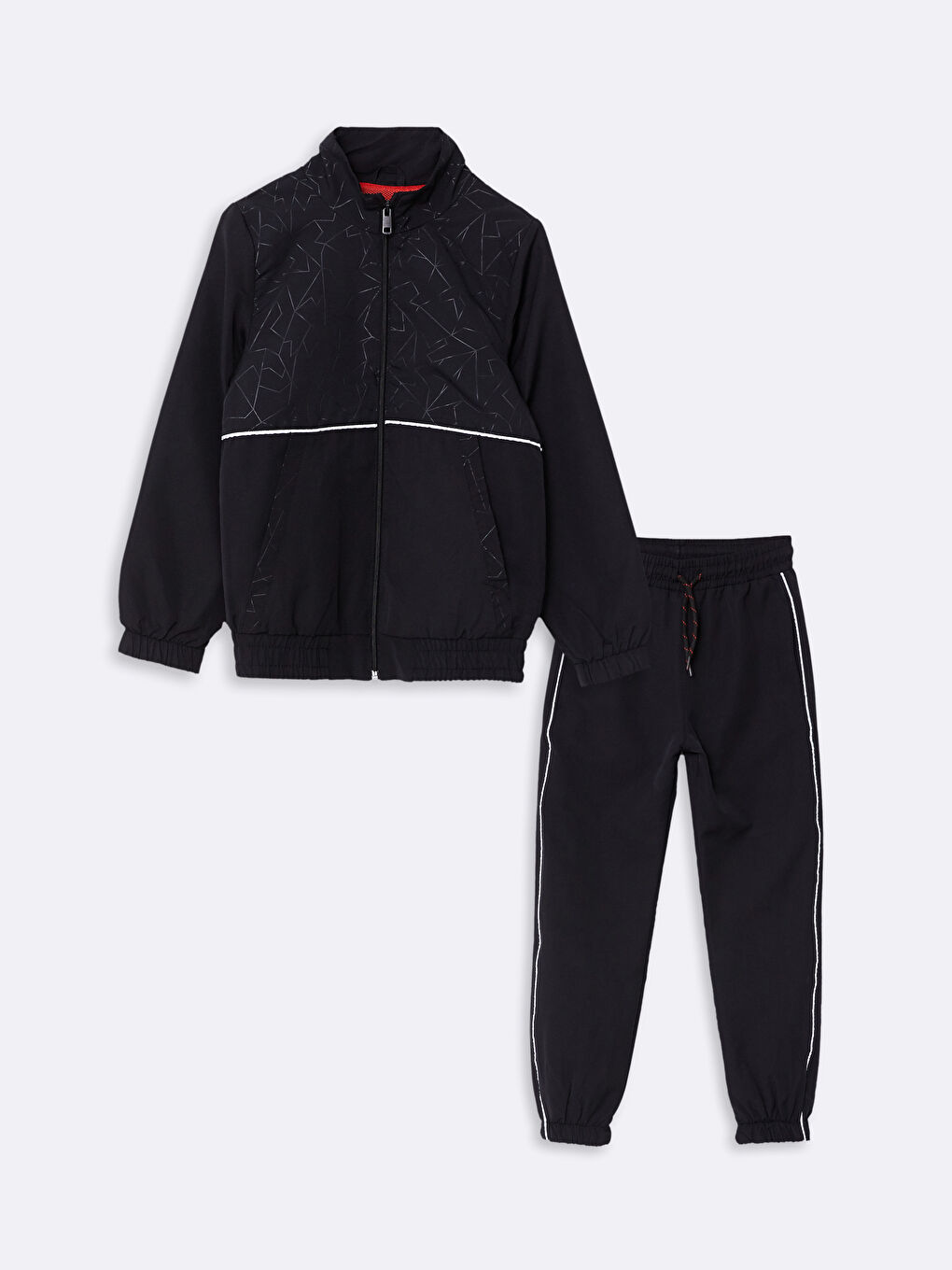 Siyah Dik Yaka Baskılı Uzun Kollu Erkek Çocuk Eşofman Takımı