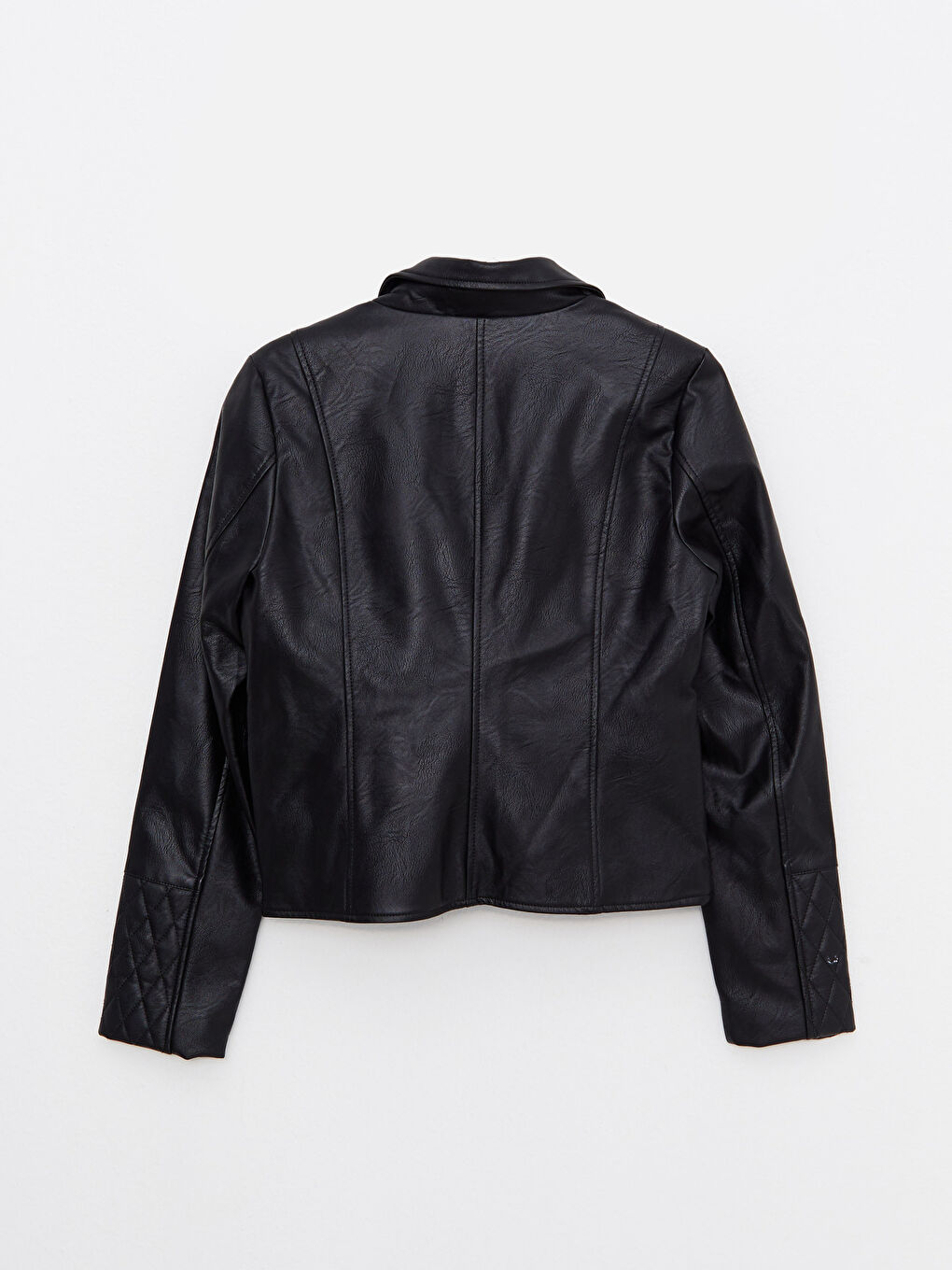 Женская куртка из искусственной кожи с байкерским воротником и однотонным дизайном-8