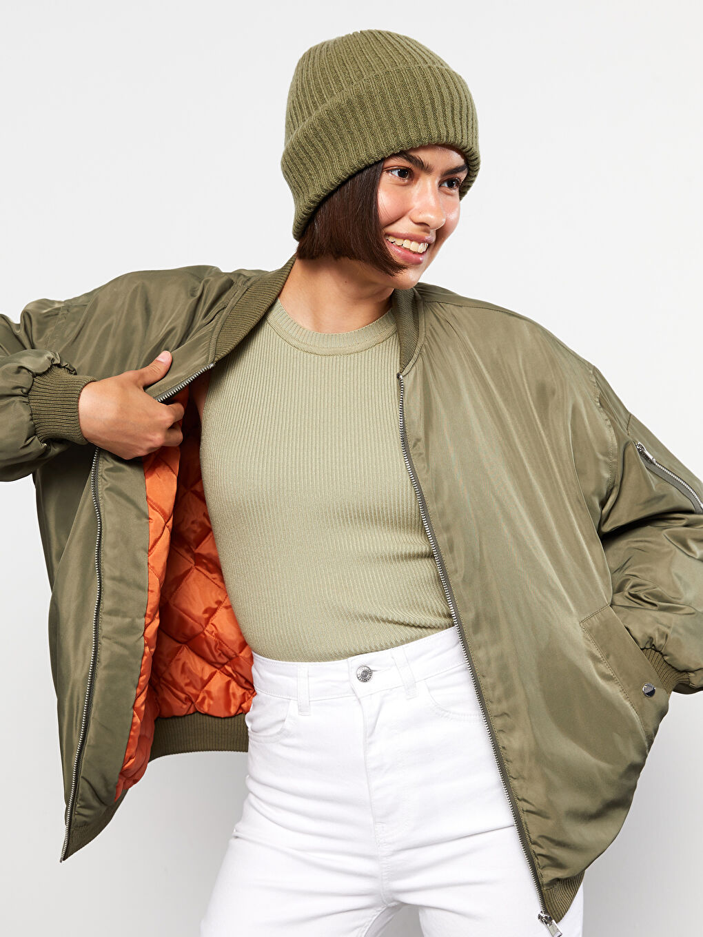 Crew Neck Straight Long Sleeve Women's Down Coat-2