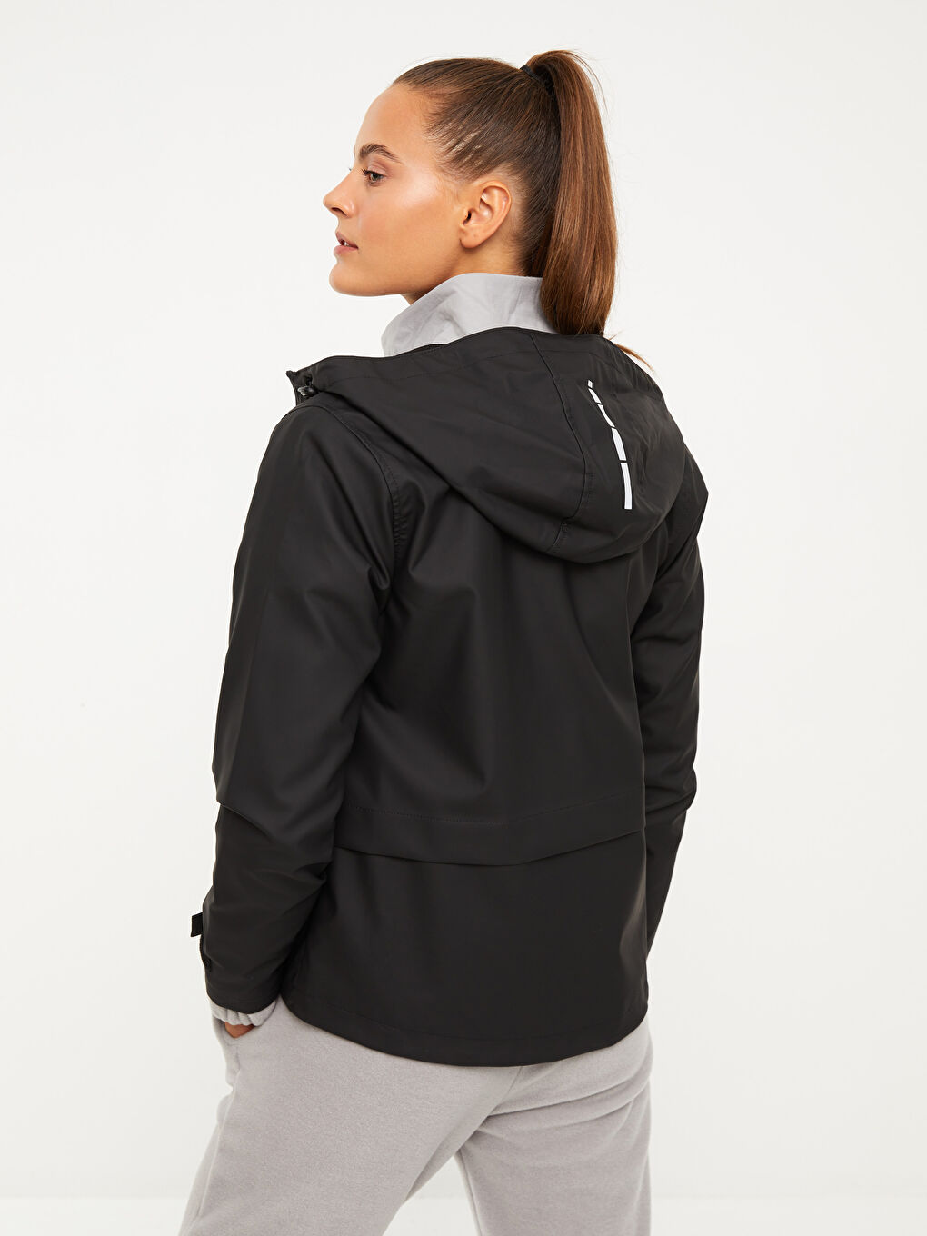 Imperméable d'extérieur à capuche imprimé à manches longues pour Femmes-1