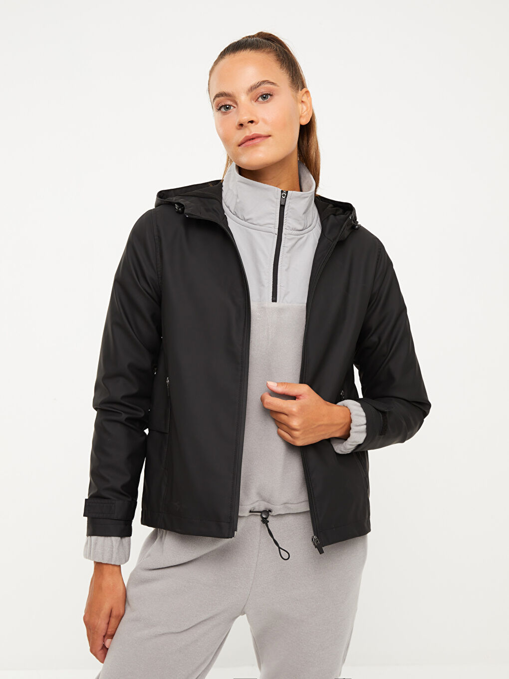 Imperméable d'extérieur à capuche imprimé à manches longues pour Femmes-3