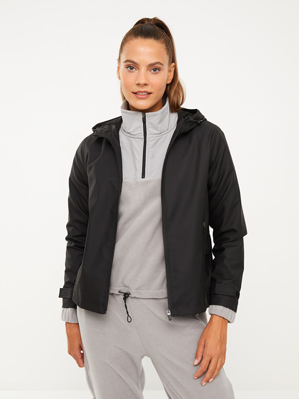 Imperméable d'extérieur à capuche imprimé à manches longues pour Femmes-5