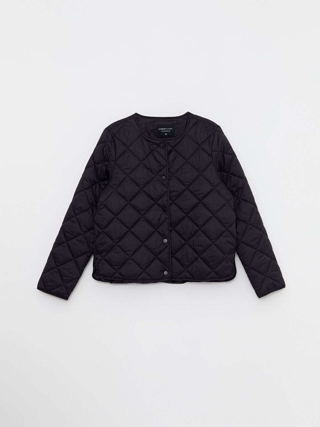 Siyah Bisiklet Yaka Kapitone Desenli Uzun Kollu Kadın Şişme Mont-6