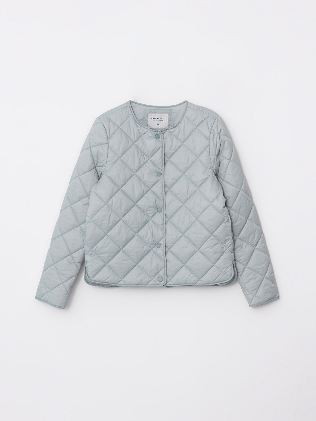 Yeşil Bisiklet Yaka Kapitone Desenli Uzun Kollu Kadın Şişme Mont-6