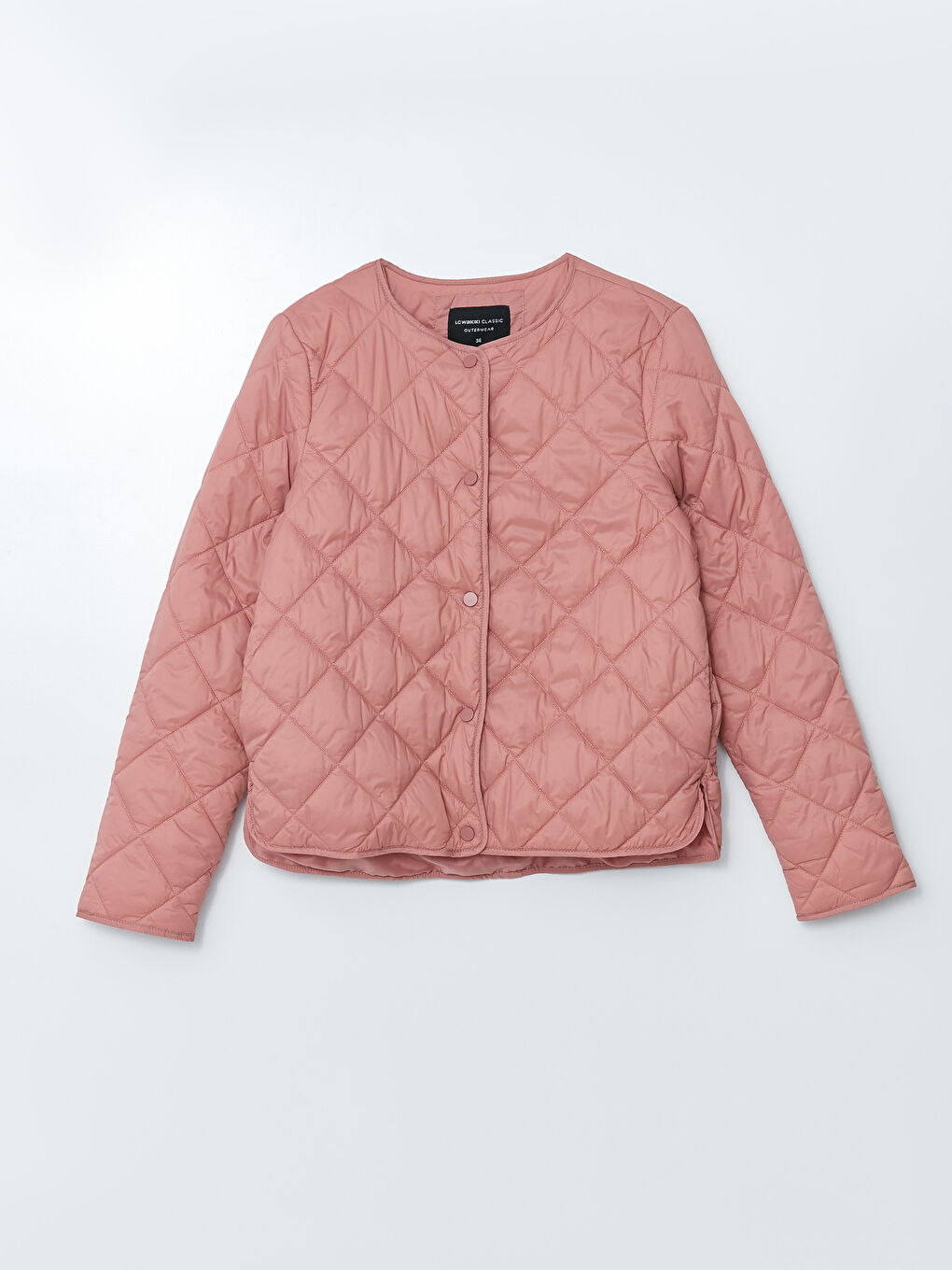 Pembe Bisiklet Yaka Kapitone Desenli Uzun Kollu Kadın Şişme Mont-1