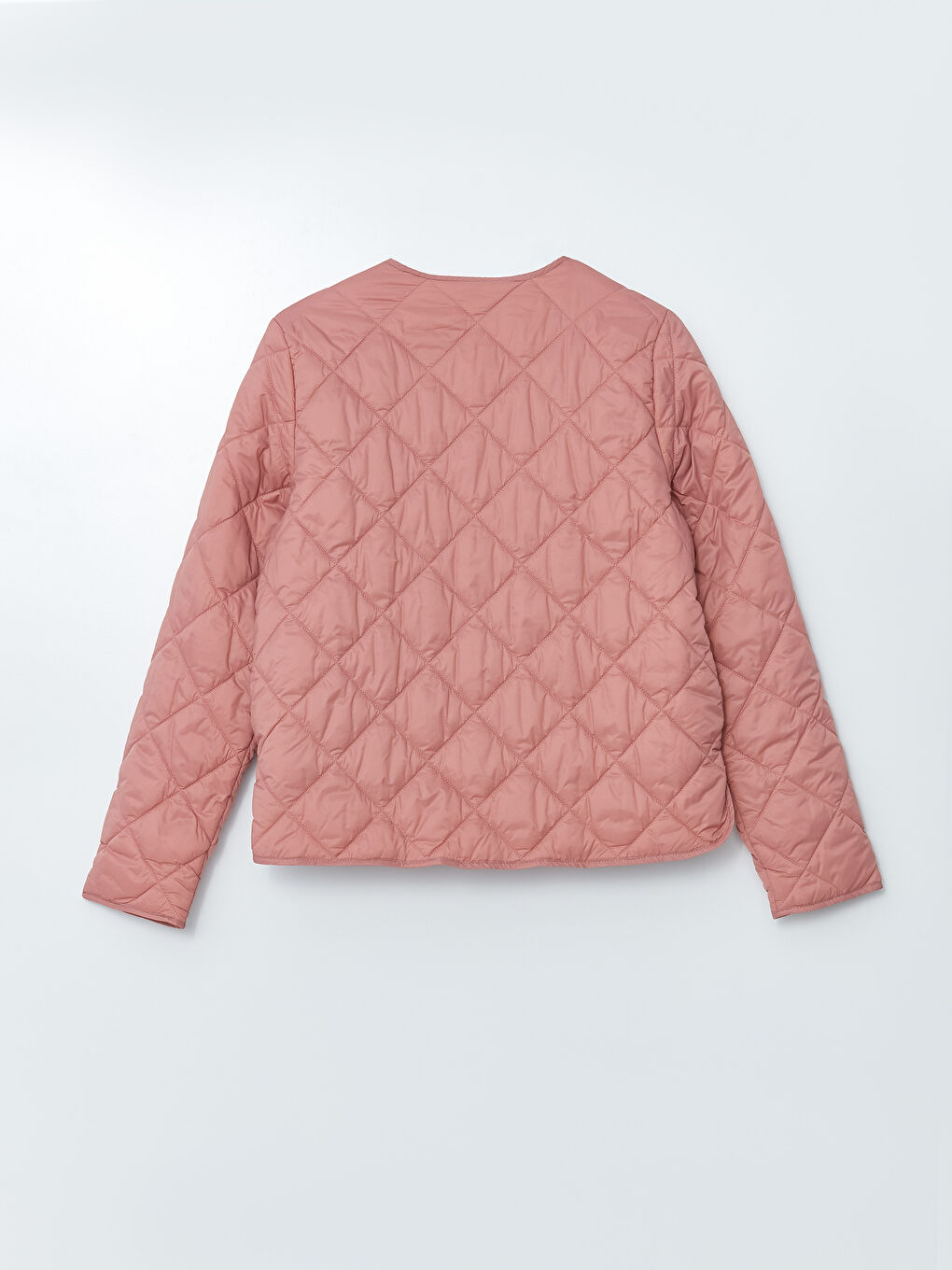 Pembe Bisiklet Yaka Kapitone Desenli Uzun Kollu Kadın Şişme Mont-2