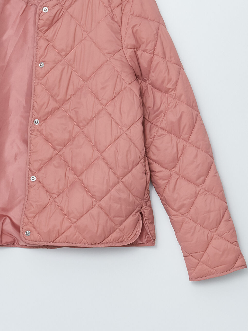 Pembe Bisiklet Yaka Kapitone Desenli Uzun Kollu Kadın Şişme Mont-3