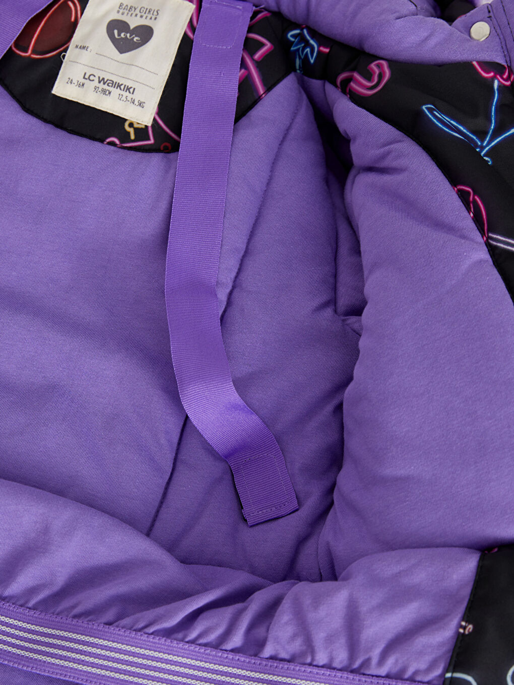 Siyah Kapüşonlu Uzun Kollu Baskılı Kız Bebek Kayak Montu-2