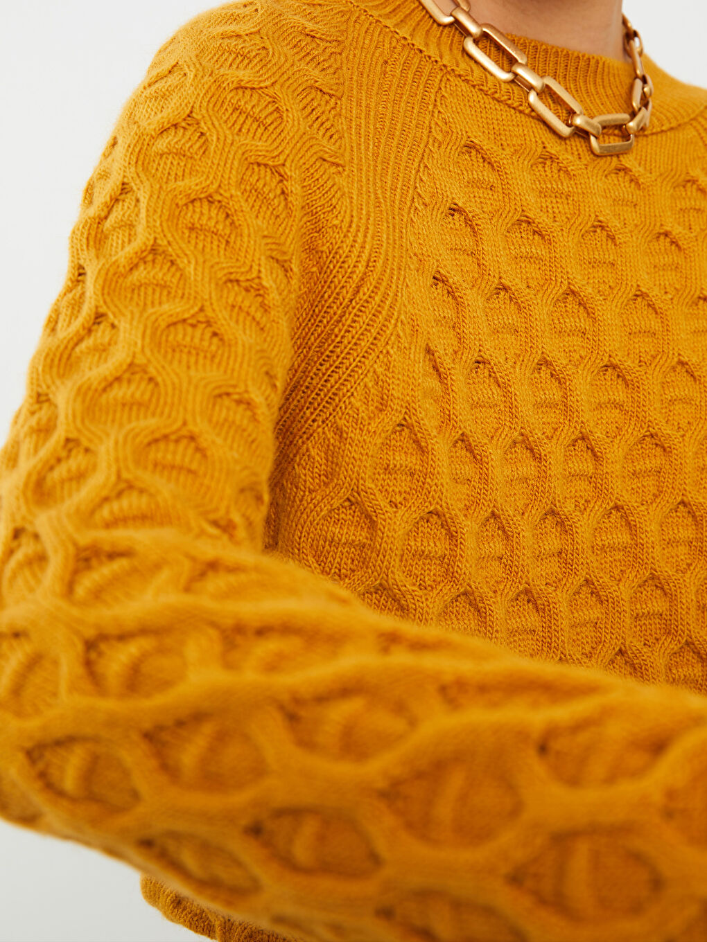 әйелдерге арналған дөңгелек жағалы өрнекті ұзын жең трикотаж жемпір-3