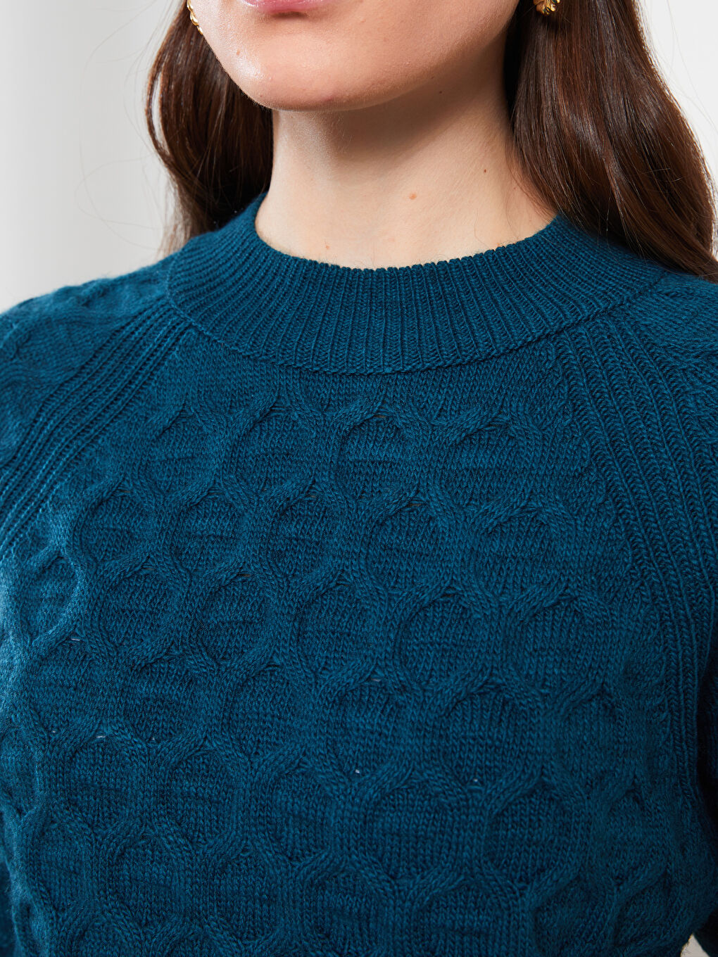Crew Neck Self Patterned Long Sleeve Women's Knitwear Sweater-3