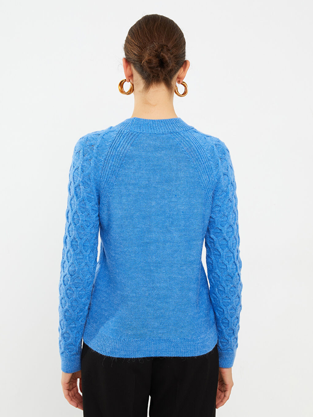 Crew Neck Self Patterned Long Sleeve Women's Knitwear Sweater-5
