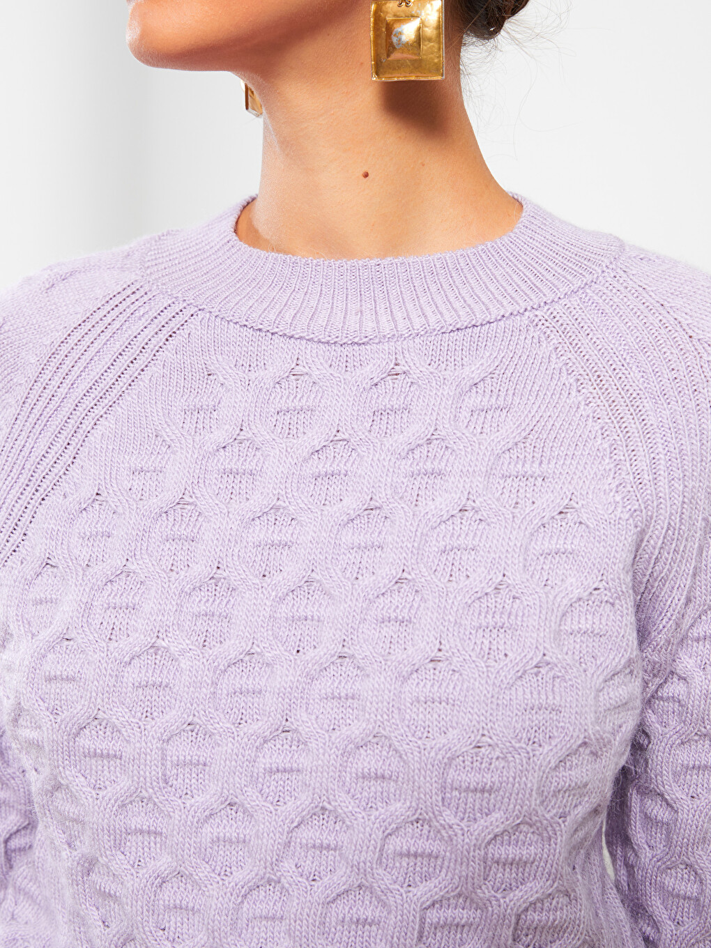 Crew Neck Self Patterned Long Sleeve Women's Knitwear Sweater-4