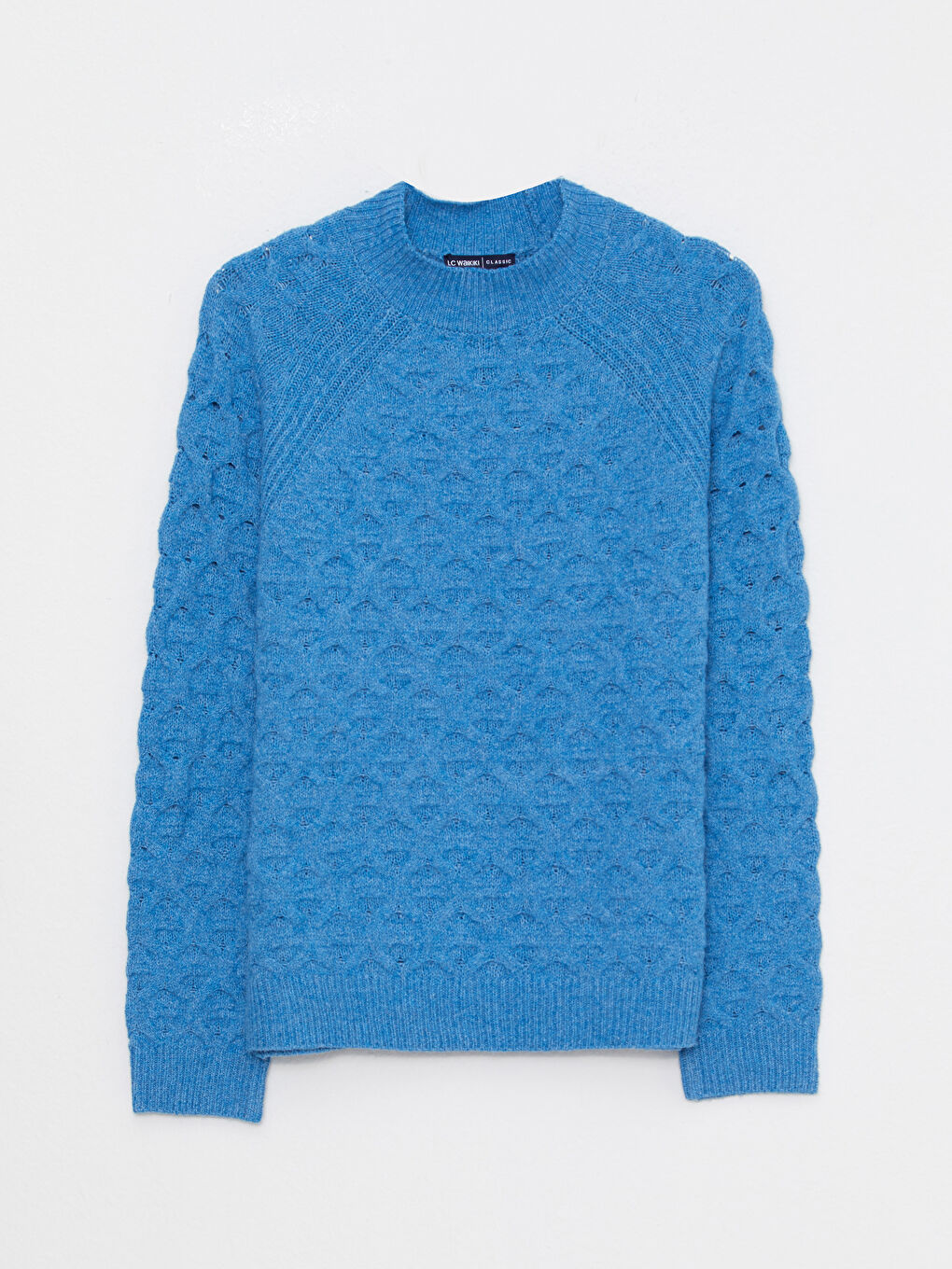 әйелдерге арналған дөңгелек жағалы өрнекті ұзын жең трикотаж жемпір-5