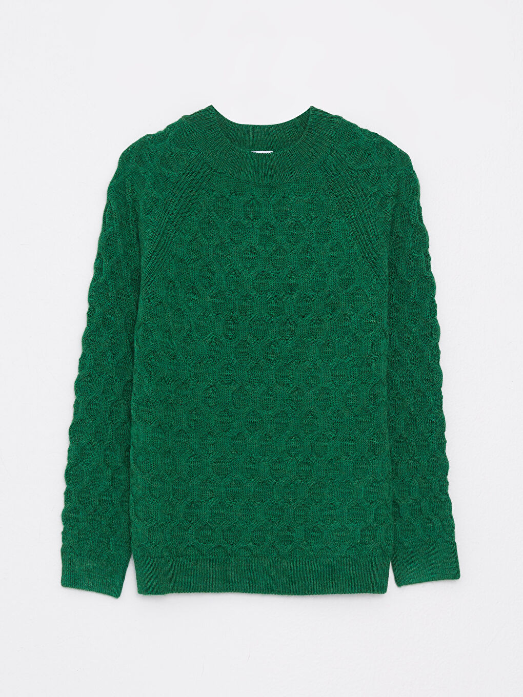 әйелдерге арналған дөңгелек жағалы өрнекті ұзын жең трикотаж жемпір-4