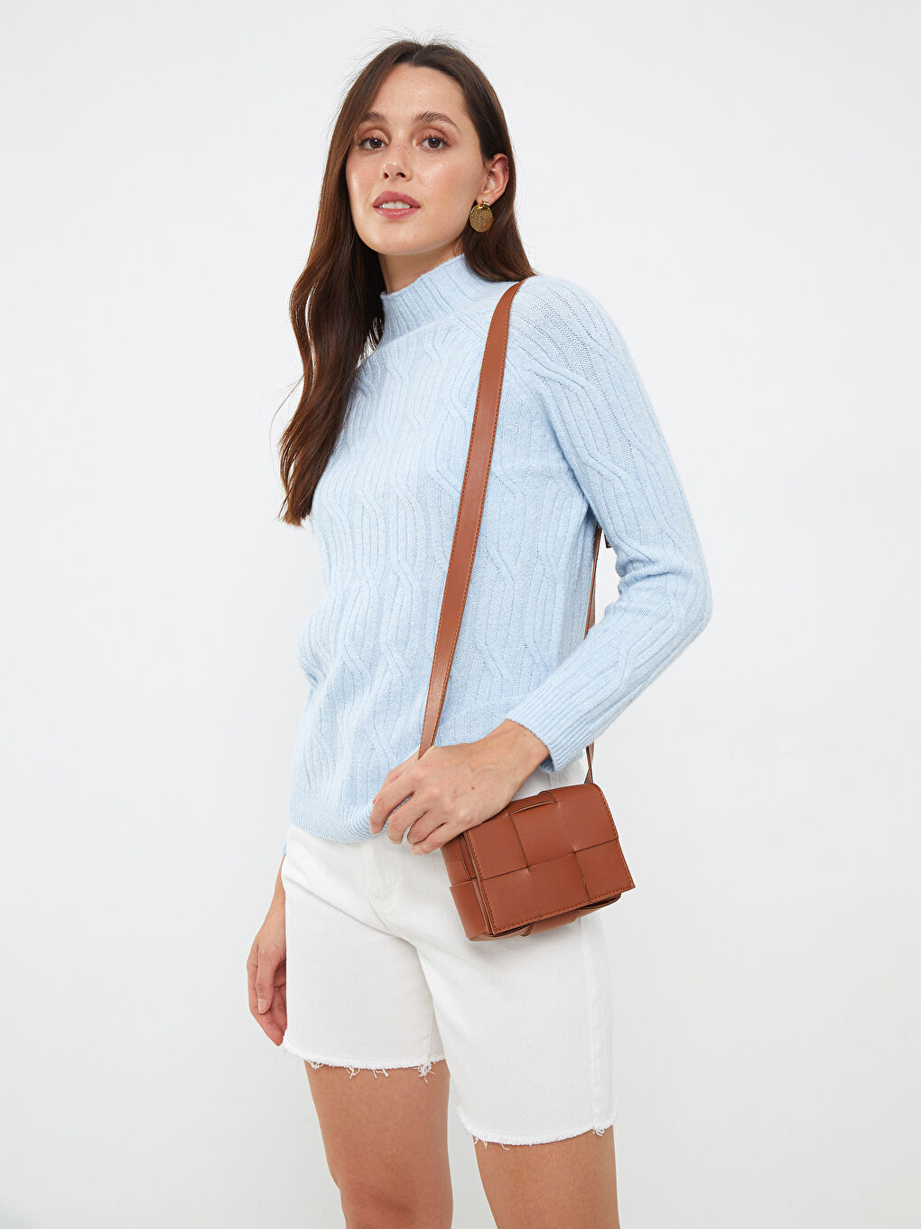 Half Turtleneck Self Patterned Long Sleeve Women's Tricot Sweater