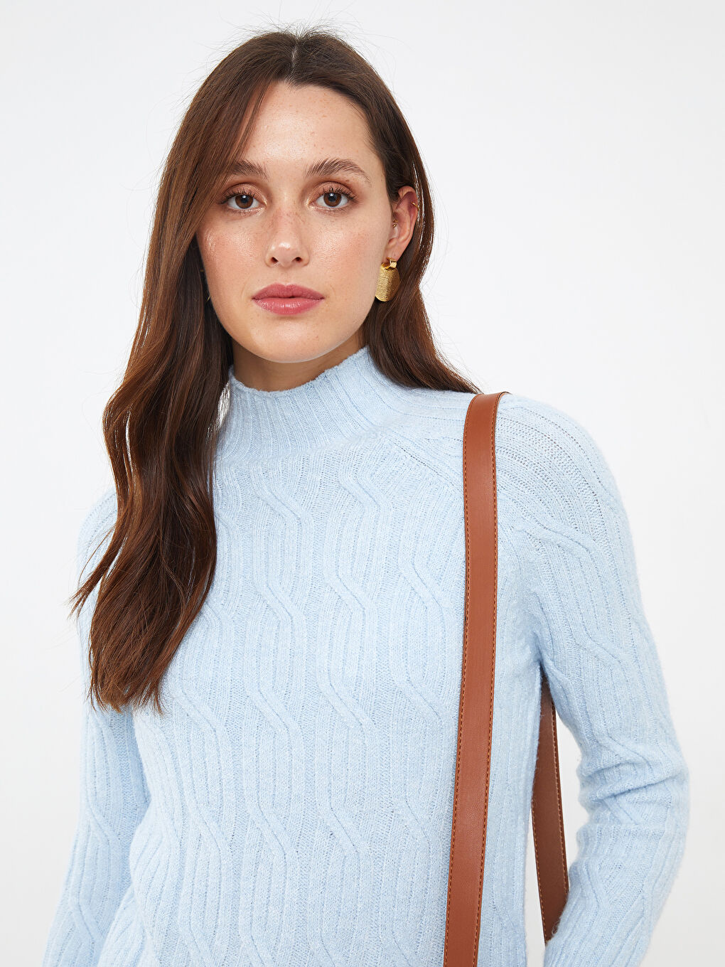 Half Turtleneck Self Patterned Long Sleeve Women's Tricot Sweater-2