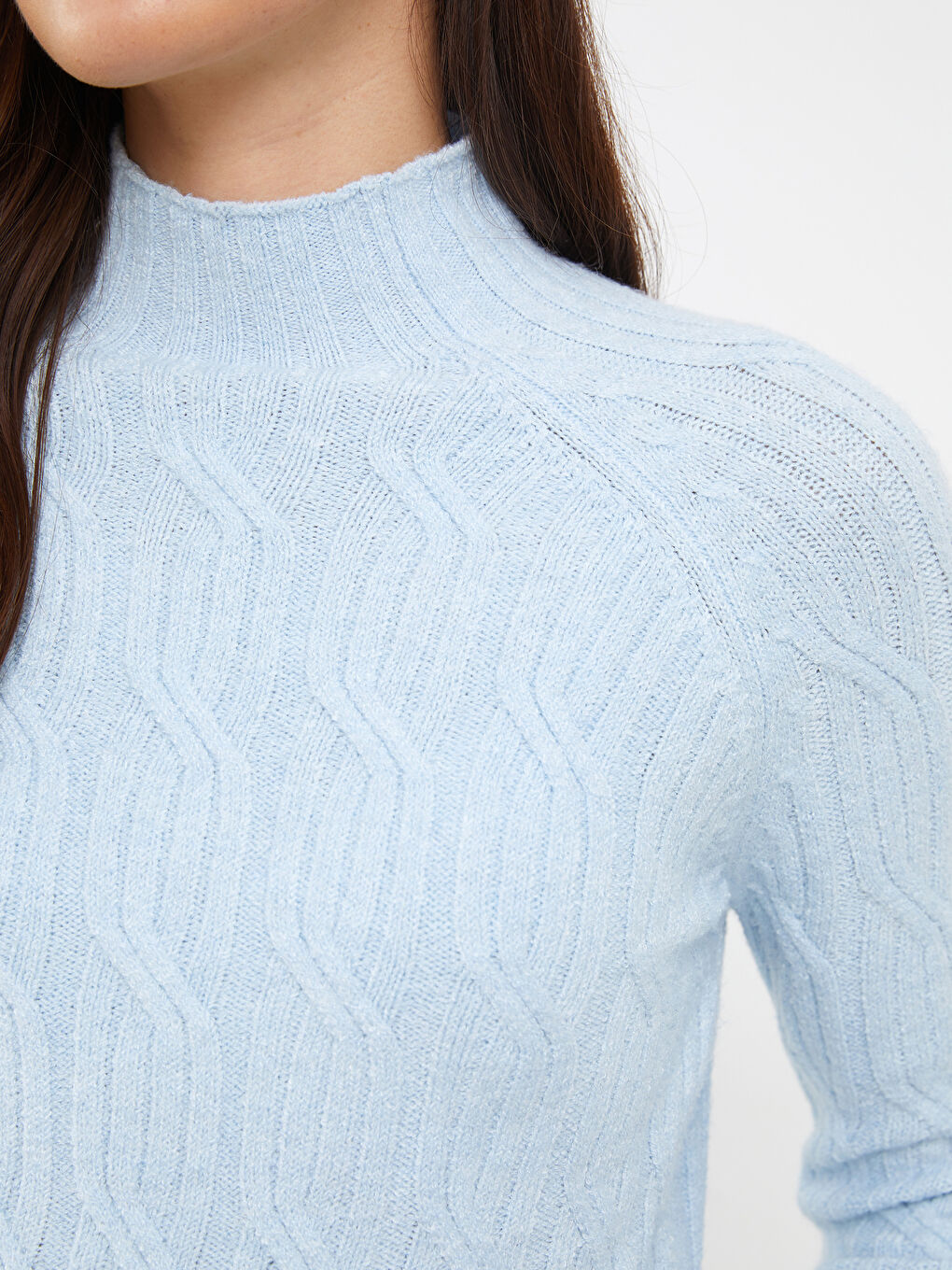 Half Turtleneck Self Patterned Long Sleeve Women's Tricot Sweater-3